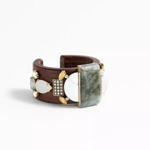 J.Crew Mixed Stone Wooden Cuff Bracelet Smoky
